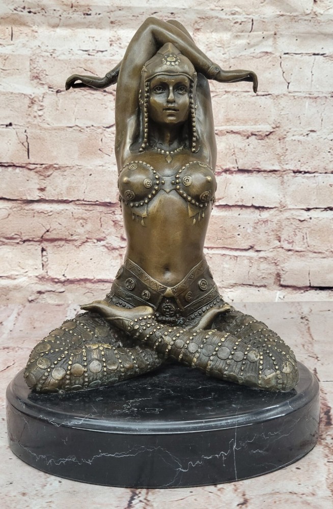 Art Deco Lovely Yoga Dancer Bronze Sculpture Statue Hot Cast Marble Base Figure