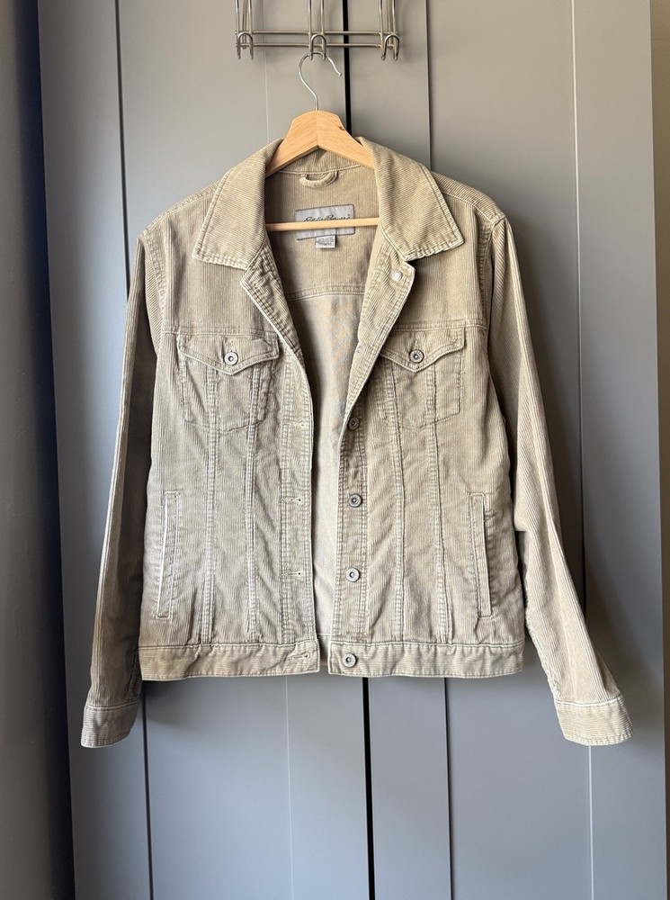 Eddie Bauer Women’s Corduroy Jacket Beige Size M Button Front 100% Cotton