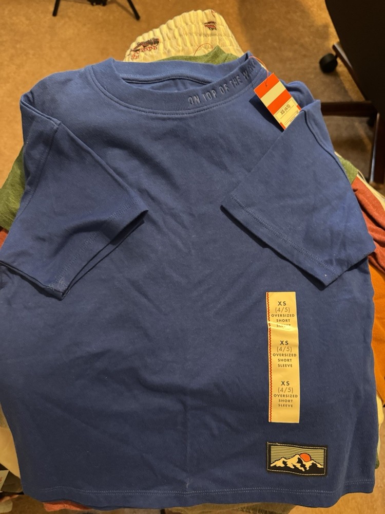 Cat & Jack Boys XS (4/5) Blue Oversized Crew Neck Short Sleeve T-Shirt