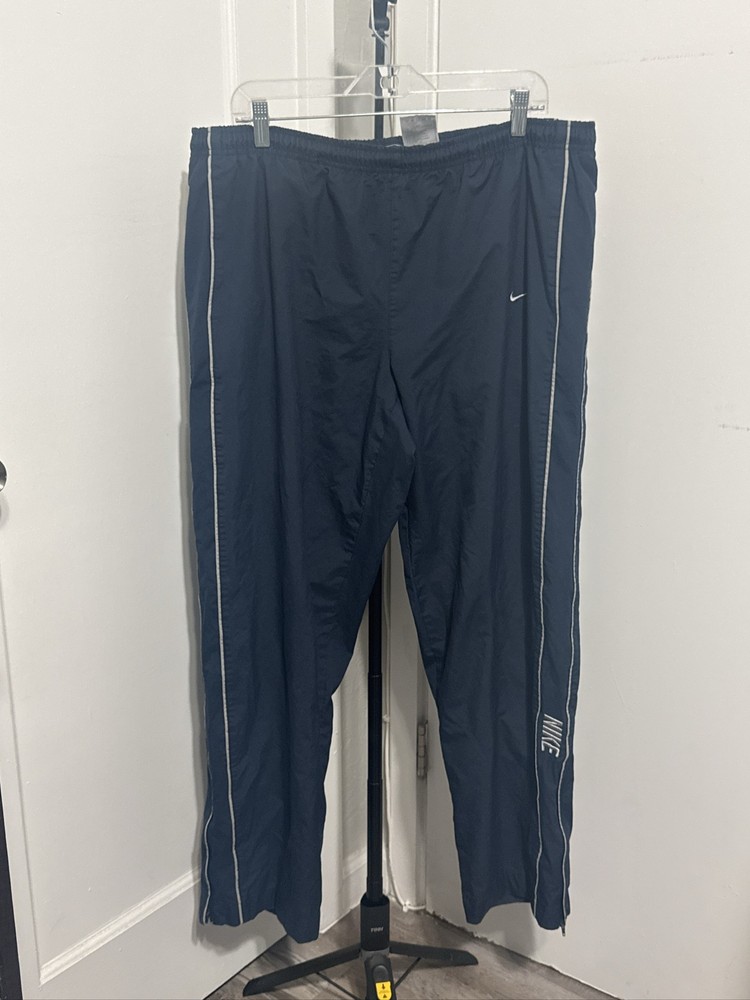 Y2K Nike Men's 2XL Navy Windbreaker Pants Baggy White Stripe