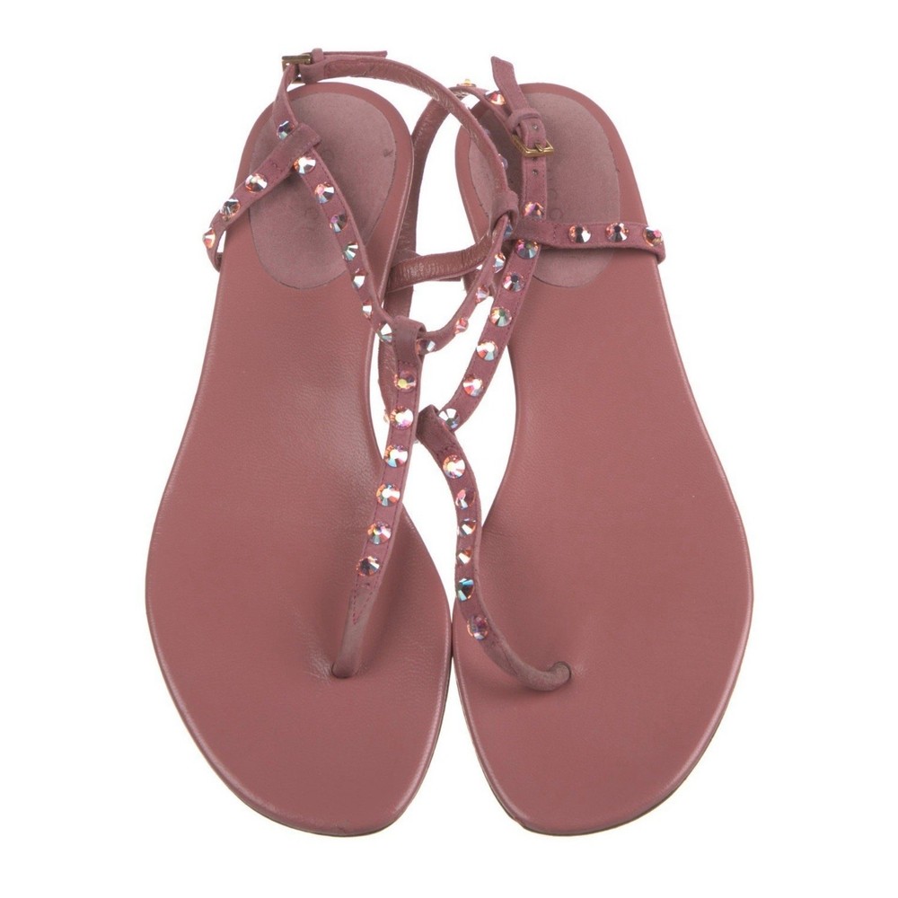 GUCCI Pink Suede Crystal Thong T-Strap Sandals EU 38 US 8