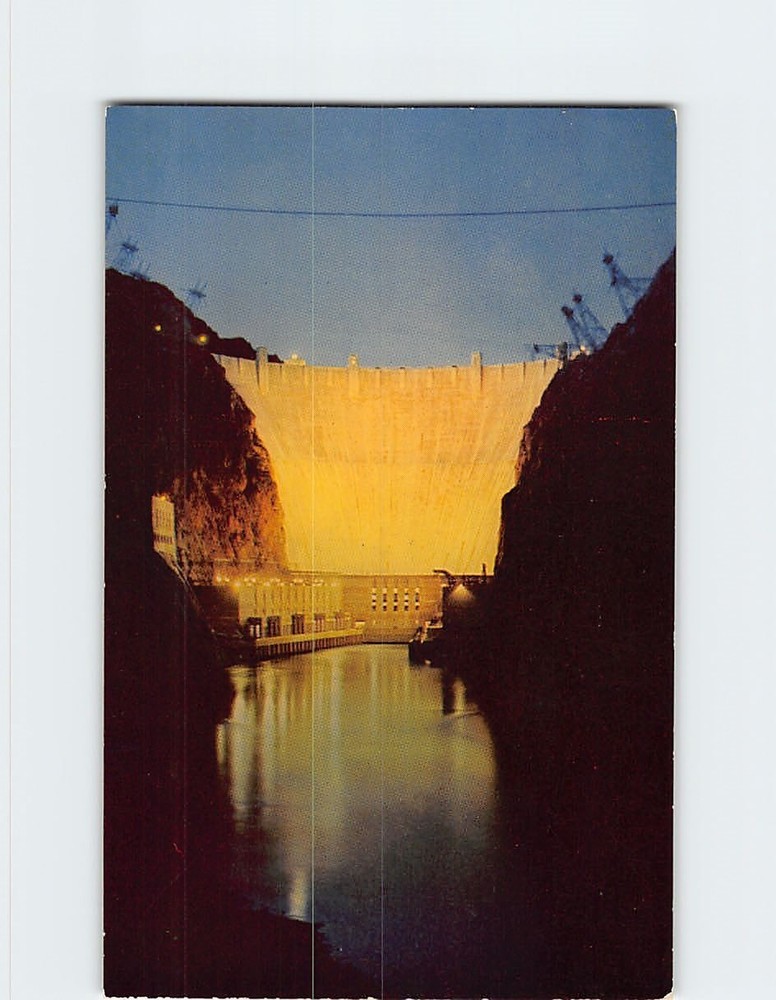 Postcard Boulder Dam at Night Nevada-Arizona USA