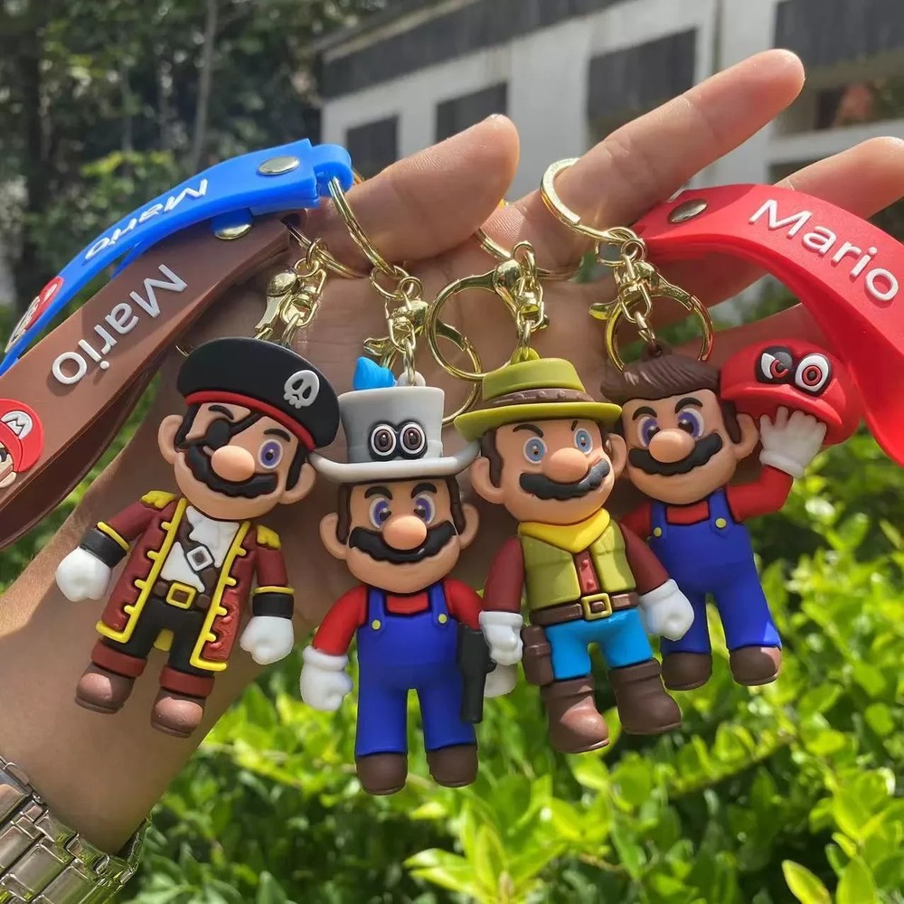 4pc set Mario 3D Silicone Keychain Key Chain Ring Pendant Game Gift