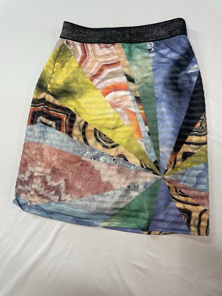 Desigual Abstract Geometric Print Skirt Multicolor A-Line Elastic Waist Size S