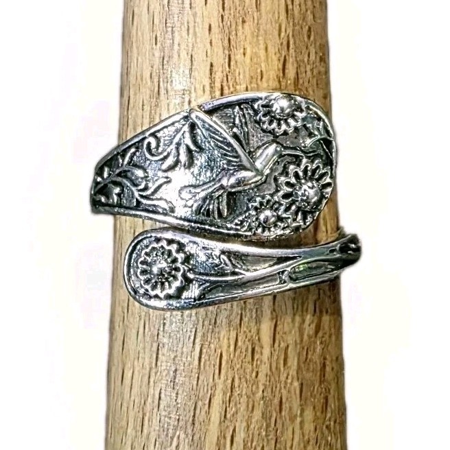 New Adjustable Fashion Spoon Ring Bird & Flowers Silver Tone