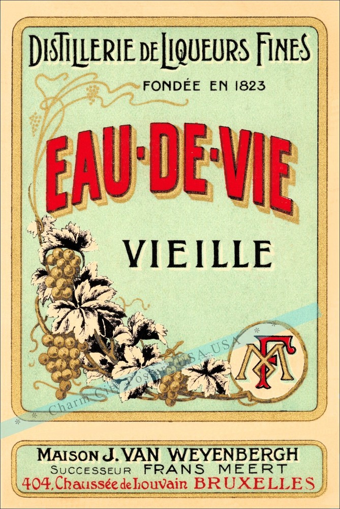 Eau De Vie Wine Label Art Early 1900s Vintage Poster Print Retro Style Wall Art