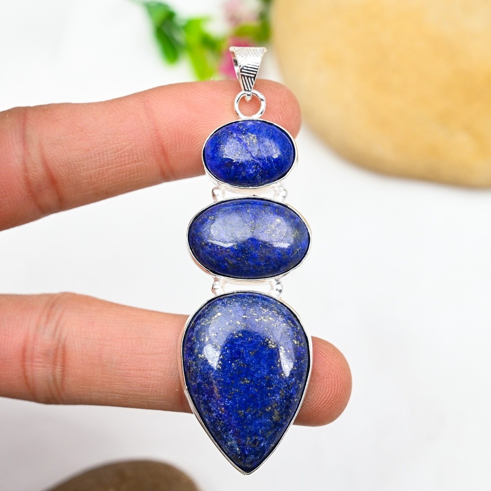 Natural Lapis Lazuli Gemstone Pendant 925 Sterling Silver Handmade Jewelry Gift