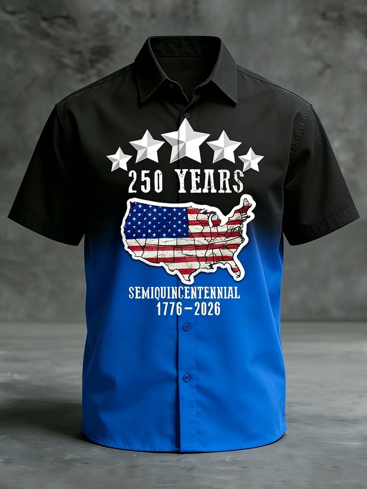 Semiquincentennial 250th Anniversary American Flag Chest Pocket Patriotic Shirt