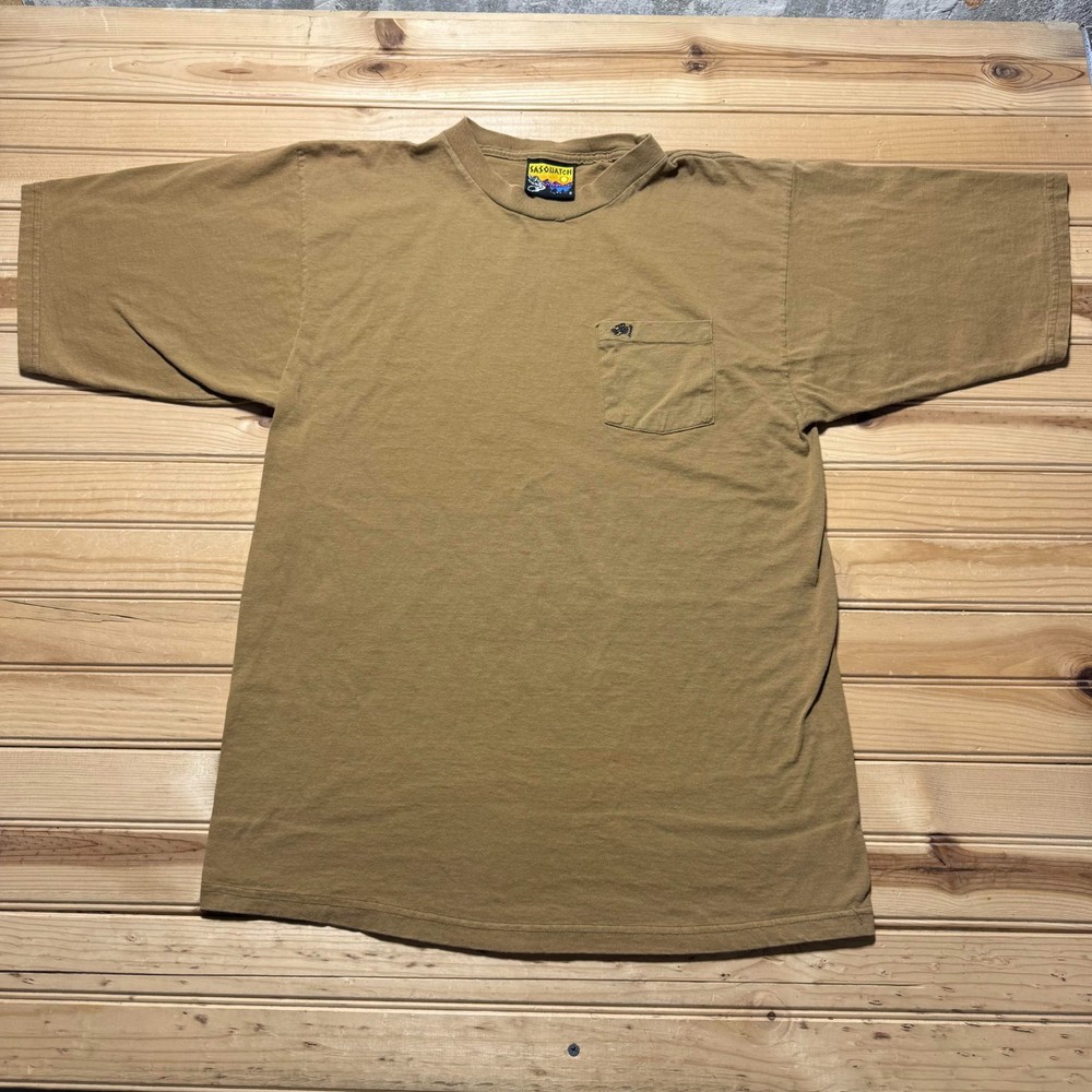 Vintage Bigfoot Outdoors Embroidered Logo Pocket T-Shirt USA Made - Size Large