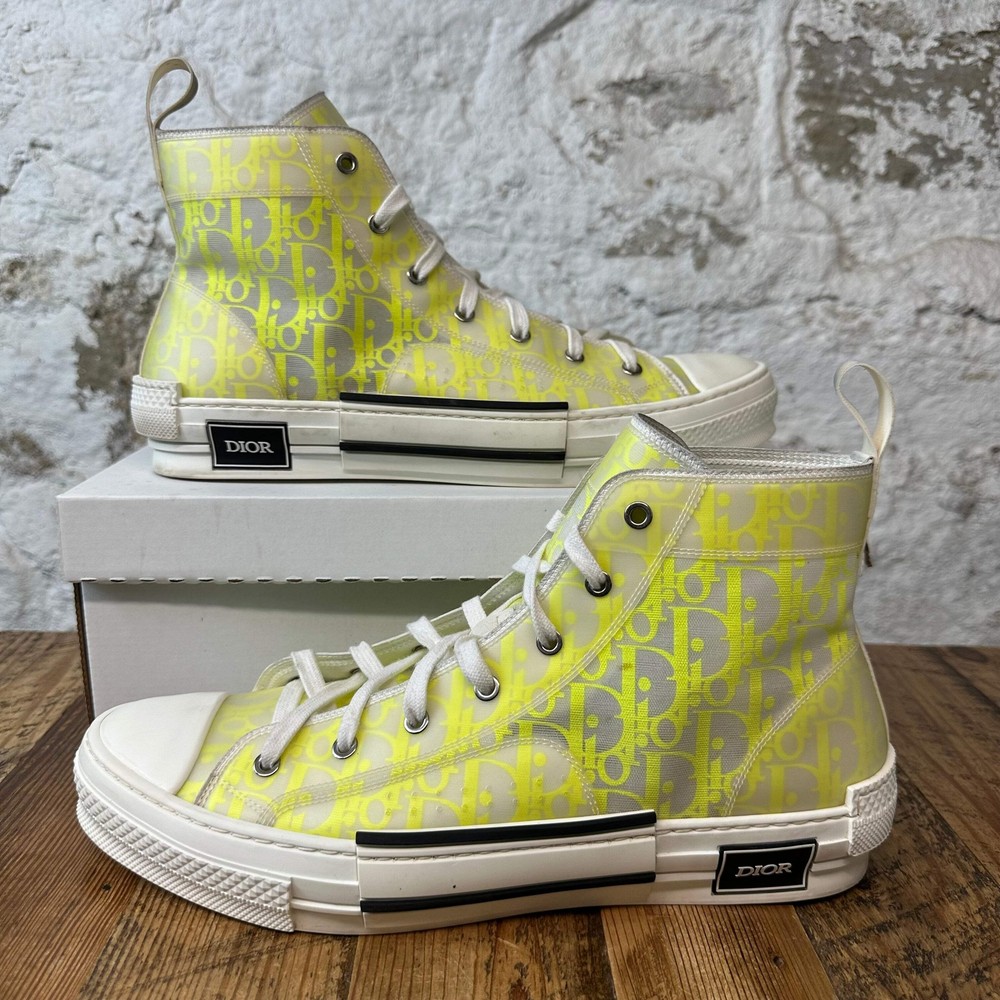 Dior B23 High Top Yellow Oblique White Sneakers Size 13 46