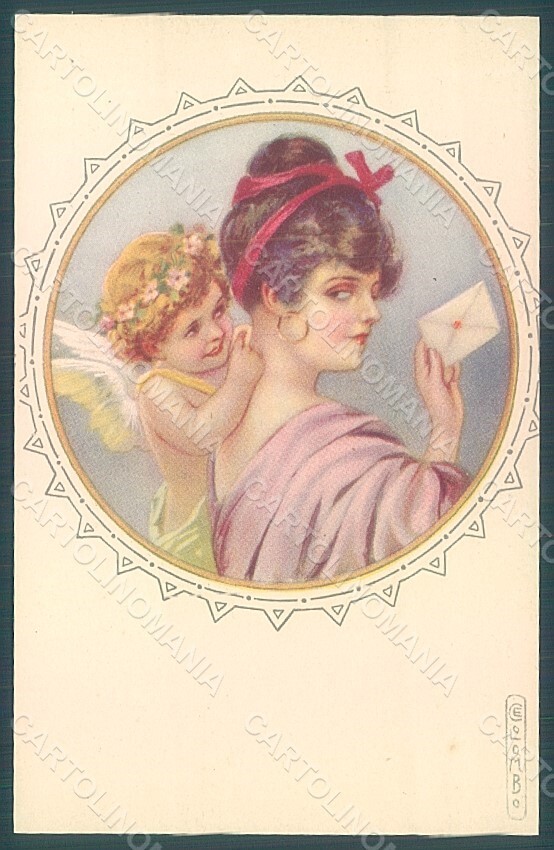 Artist Signed Colombo E. Lady Cupid Eros serie 970-5 postcard HR2617