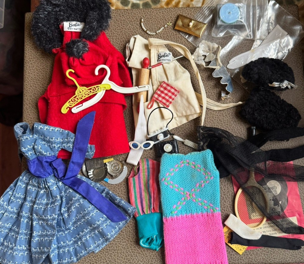 Vintage 60s Barbie Lot Clothes Dresses Accessories Necklace