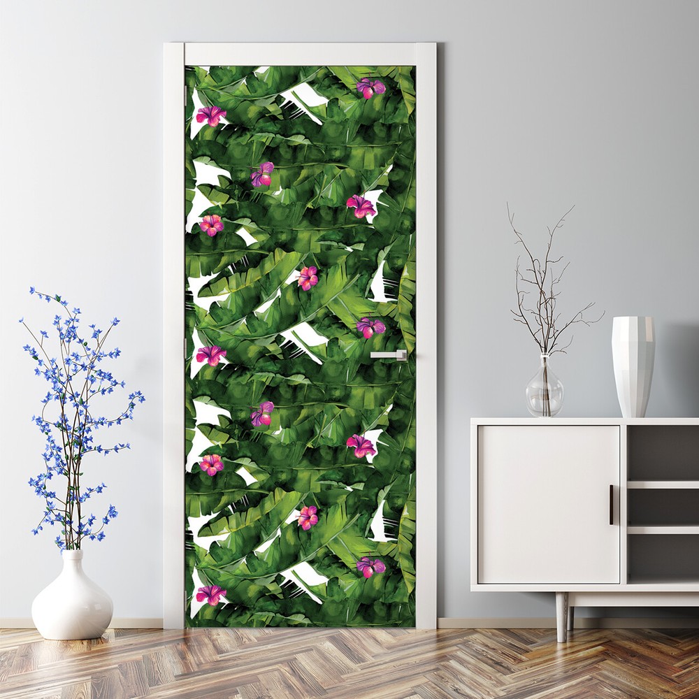 Bubble-Free Hibiscus Tropical Door Sticker Wall Mural Home Decor