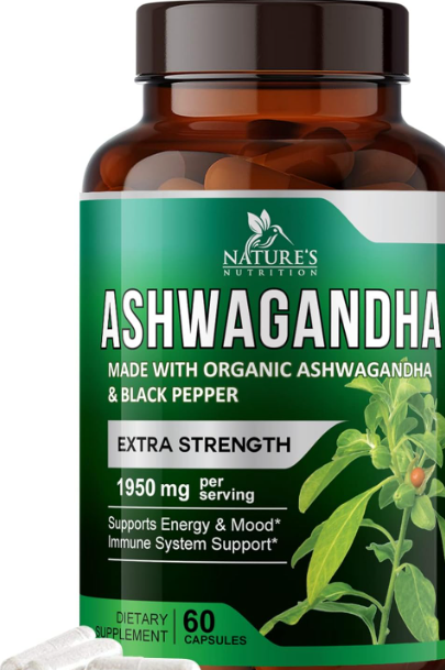 Organic Ashwagandha Capsules 1950mg Supplement w/ Black Pepper Root Powder