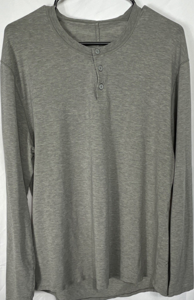 Lululemon Men’s L Gray Cotton Jersey Henley Long Sleeve Button T-Shirt