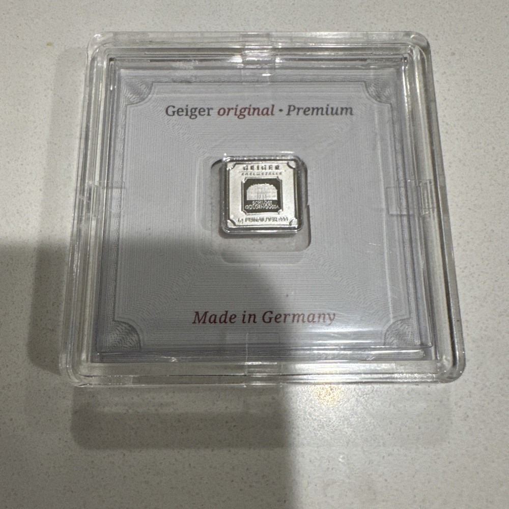 1 Gram Silver Bar GEIGER Original Premium in Square Capsule Assay .999 fine
