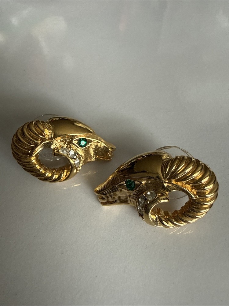Kjl For Avon Rams Head Earrings Pierced Signed Vintage Kenneth J Lane
