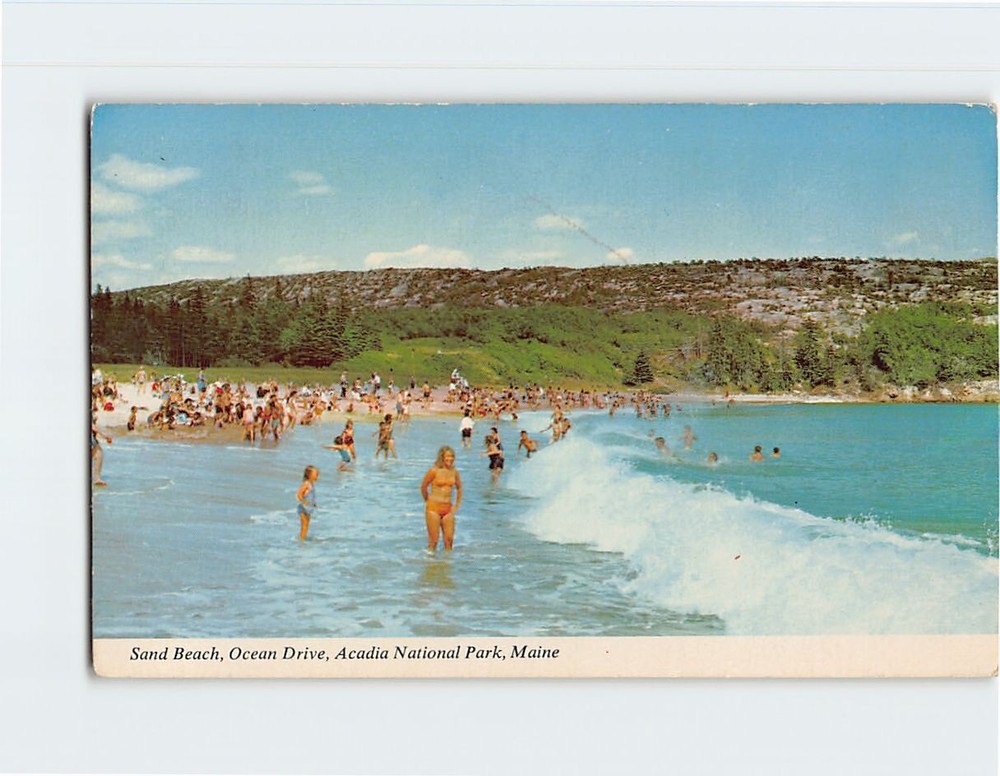 Postcard Sand Beach Ocean Drive Bar Harbor Acadia National Park Maine USA-image