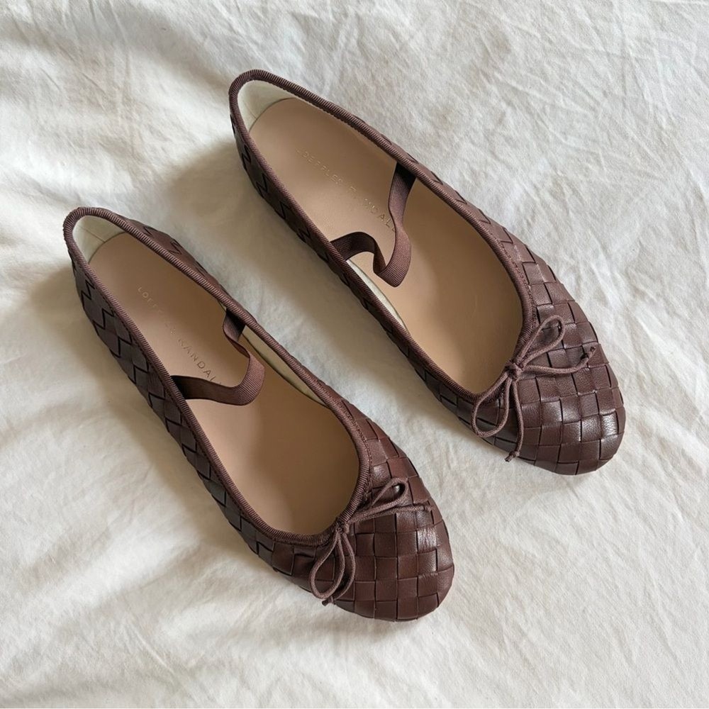 Loeffler Randall NEW Leonie Espresso Woven Ballet Flat Size 7 Brown Leather