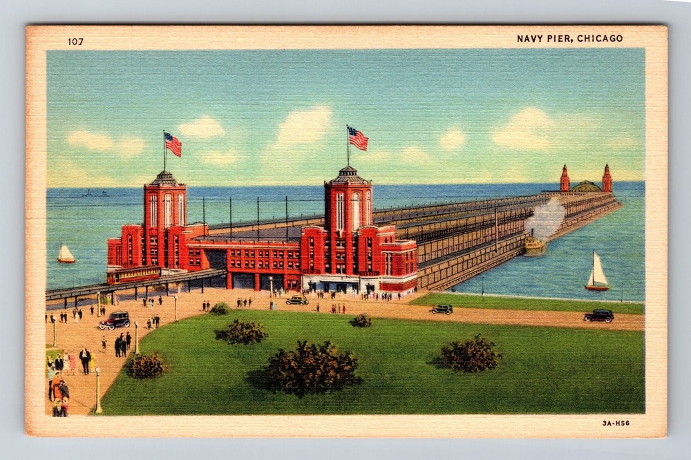 Chicago IL-Illinois Standard Souvenir Post Aerial Navy Pier Vintage Postcard PC