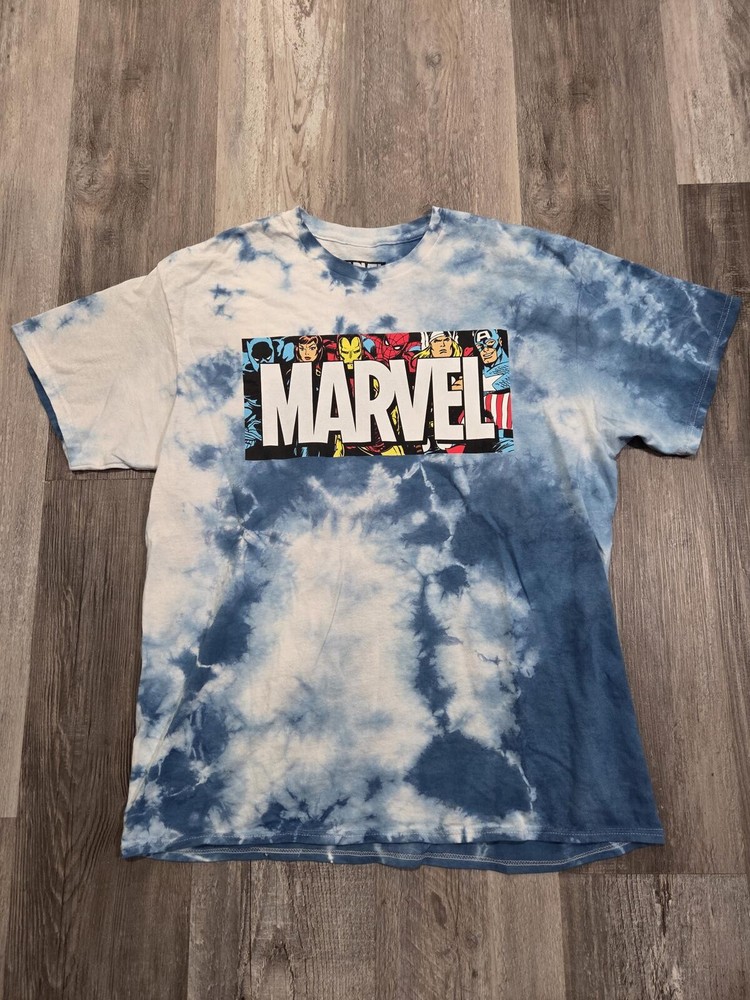 Blue Tie Dye Marvel Short Sleeve T-Shirt Men's Large