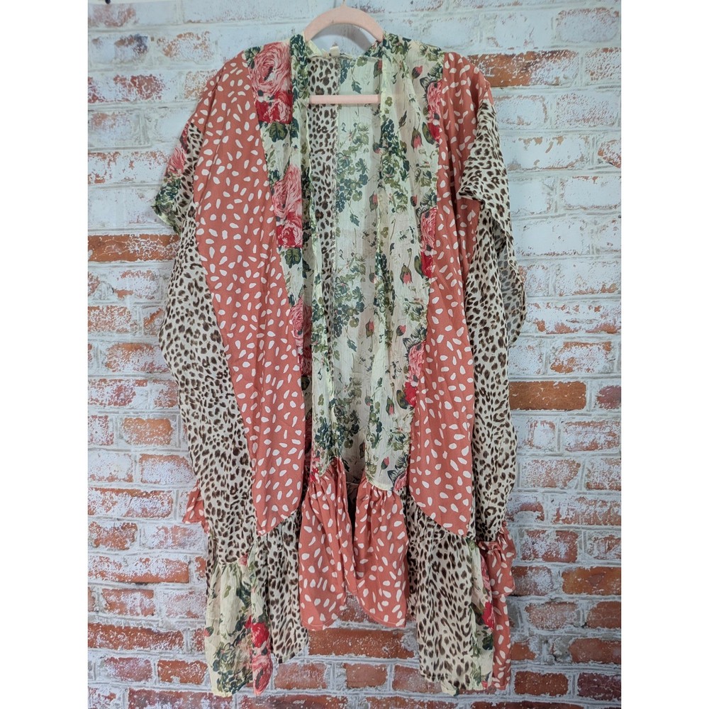 Umgee Kimono Womens S/M Multicolor Duster Mixed Print Floral Leopard Boho