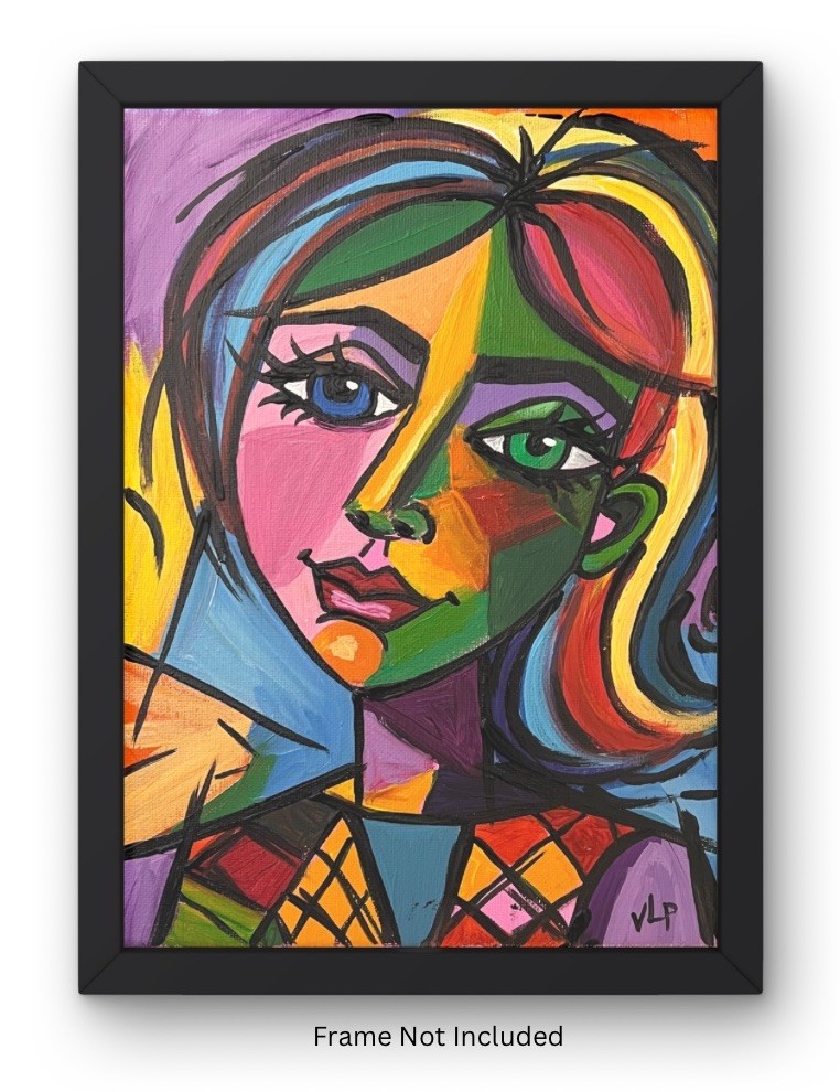Multicolor Woman Picasso Inspired Abstract Art Acrylic 10x8” Canvas VLP Original