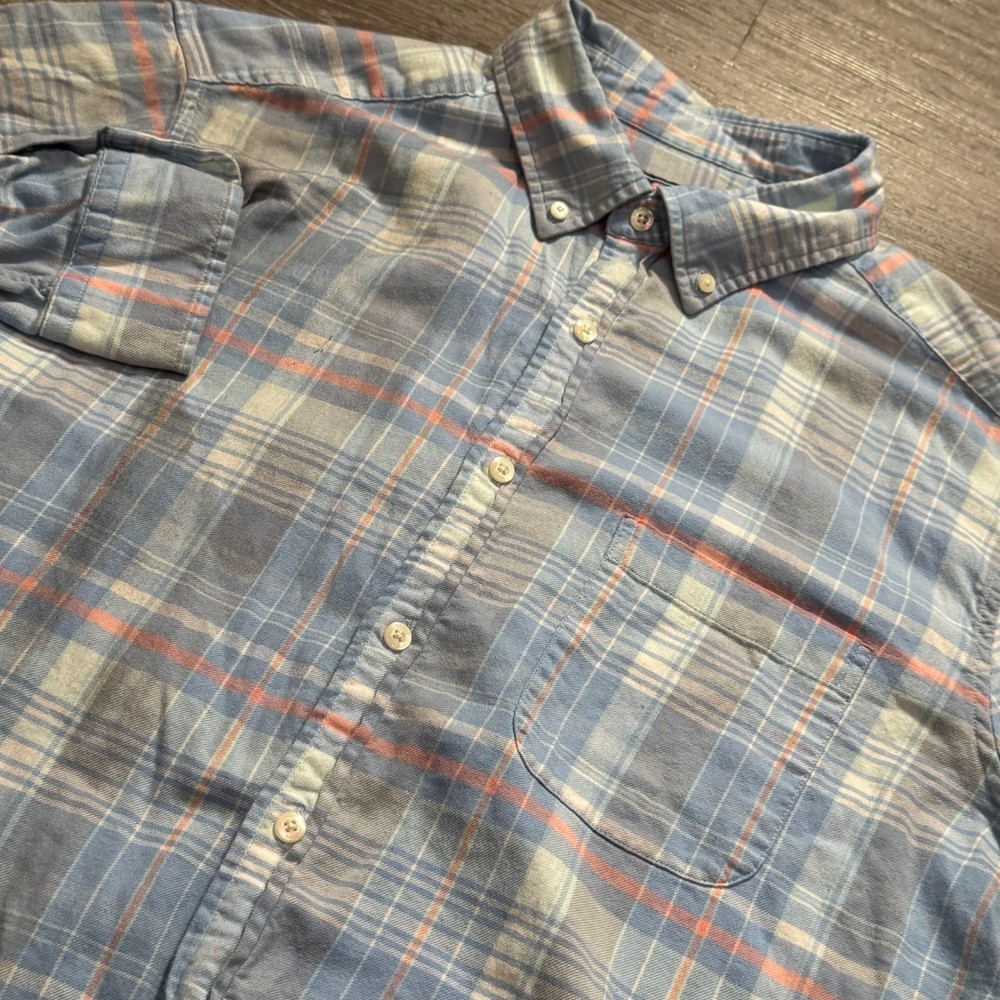 Vineyard Vines Shirt Men XL Blue Plaid Button Linen Blend Murray Classic Fit