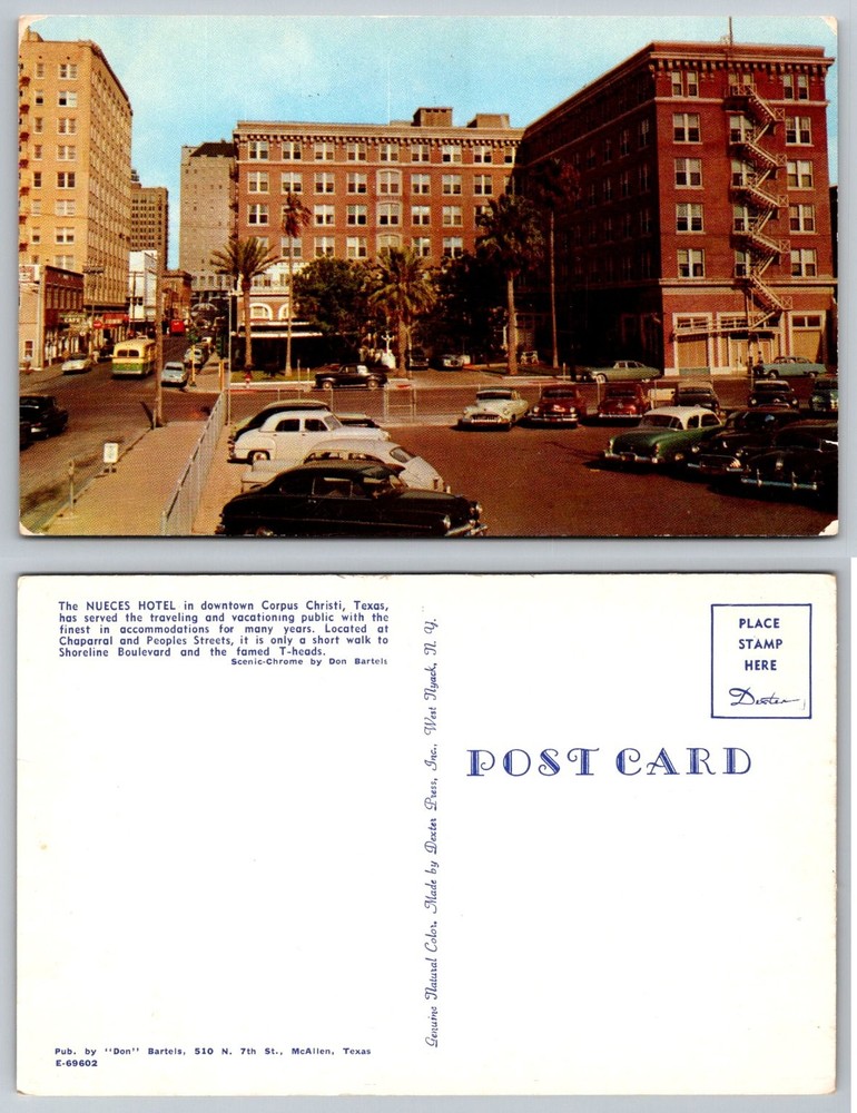 Nueces Hotel Corpus Christi TX Vintage Postcard Downtown Street Cars Dexter