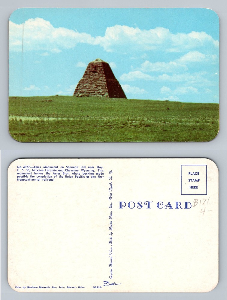 Sherman Hill, WY-Wyoming, Ames Monument Prairie View Vintage Postcard