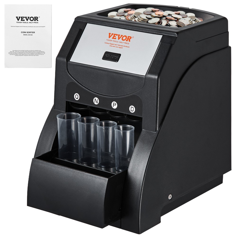 VEVOR USD Coin Sorter Coin Counter Wrapper and Roller 230 Coins/min 4 Coin Tubes
