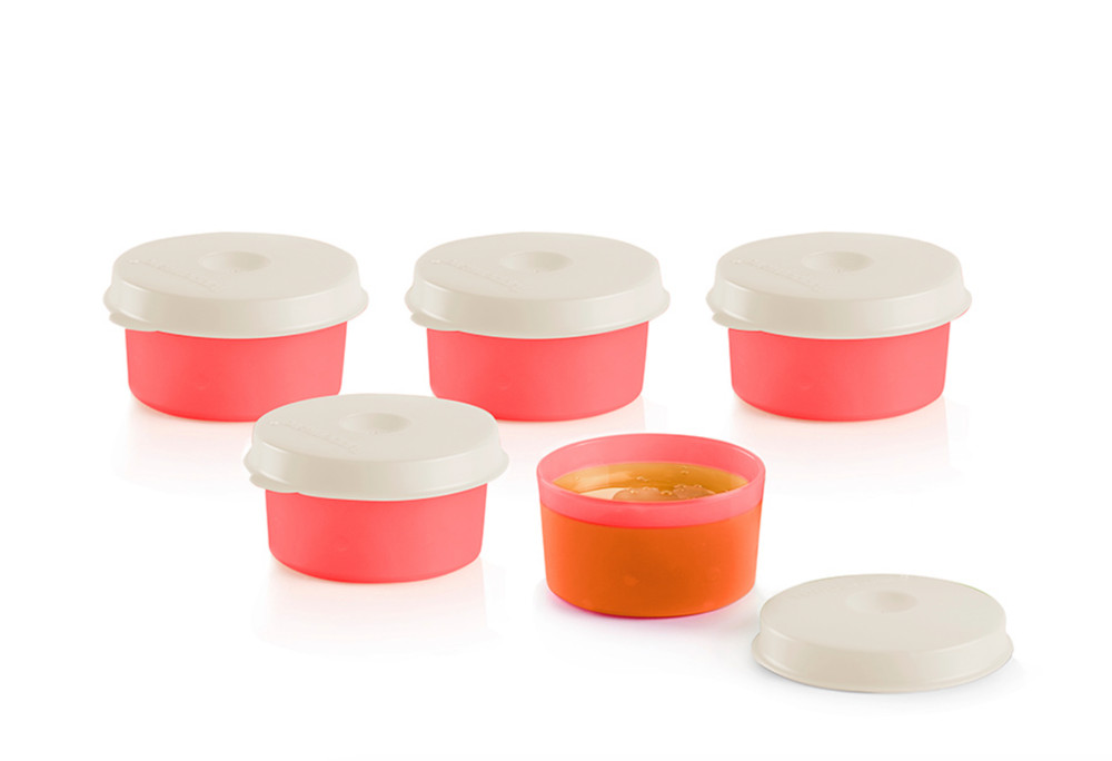 Tupperware Minis Smidgets Set of 5 Coral w/ White Liquid Tight Seals New