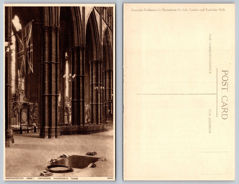 Westminster Abbey Unknown Warrior's Tomb Postcard Photochrom Co London