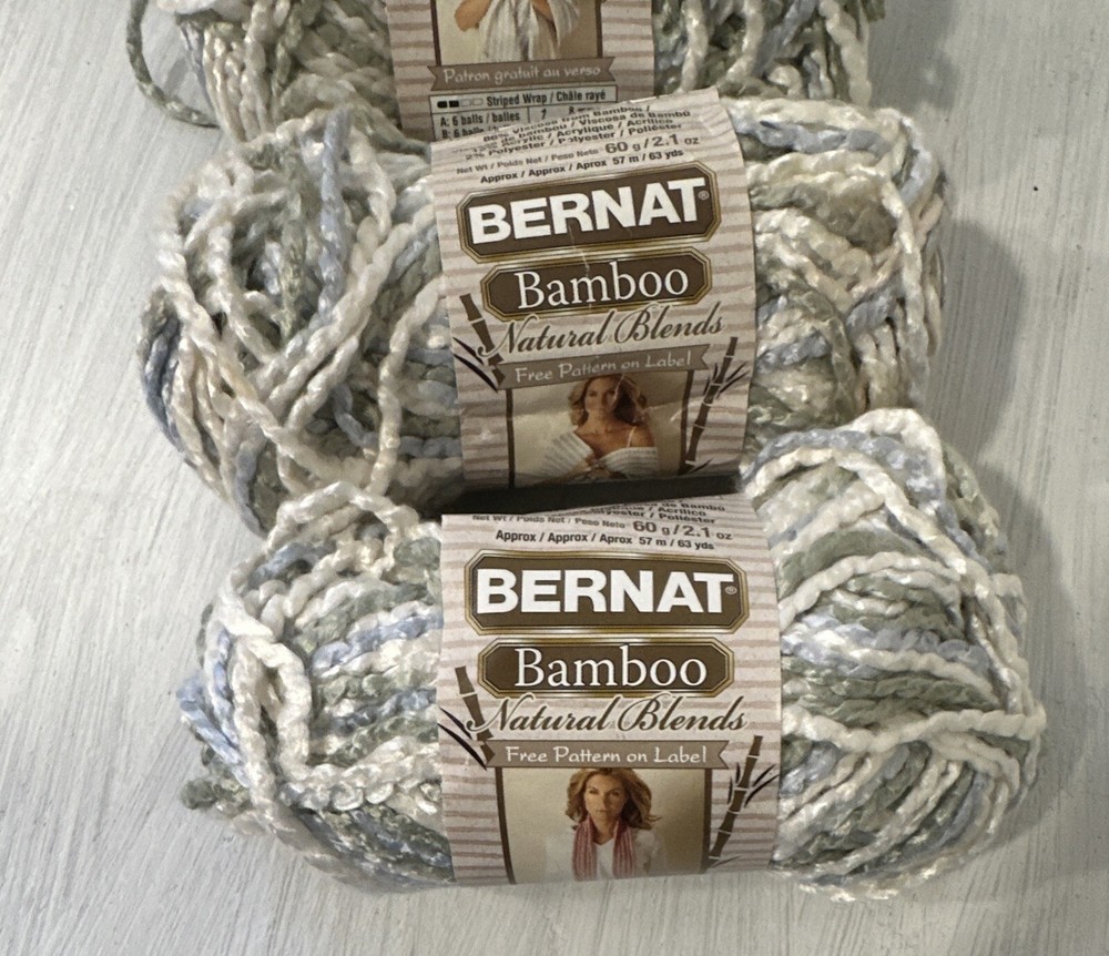 Bernat Bamboo Natural Blends Yarn Color Rain Garden Lot Of 3, 2.1 oz Skeins 13