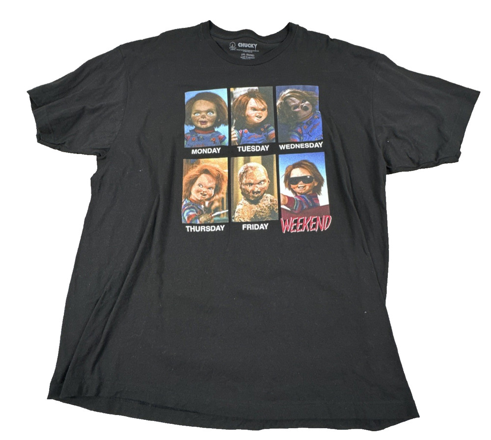 Chucky Men's Days of the Week Meme Black Graphic T Shirt Size 2XL