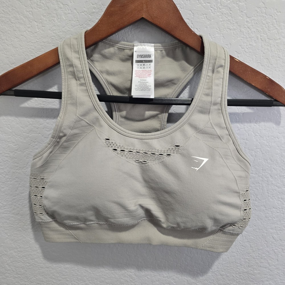 Gymshark Seamless Sports Bra Womens Large Gray Racerback Medium Support
