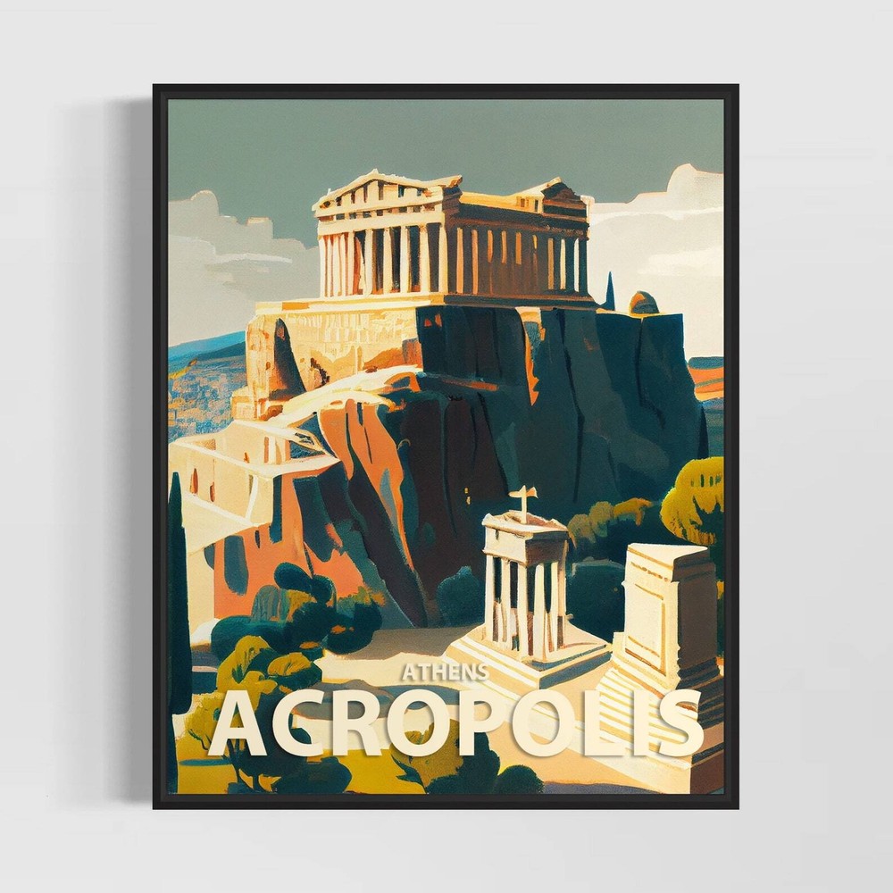 Acropolis Retro Art Print Acropolis Wall Art Illustration Acropolis Vintage