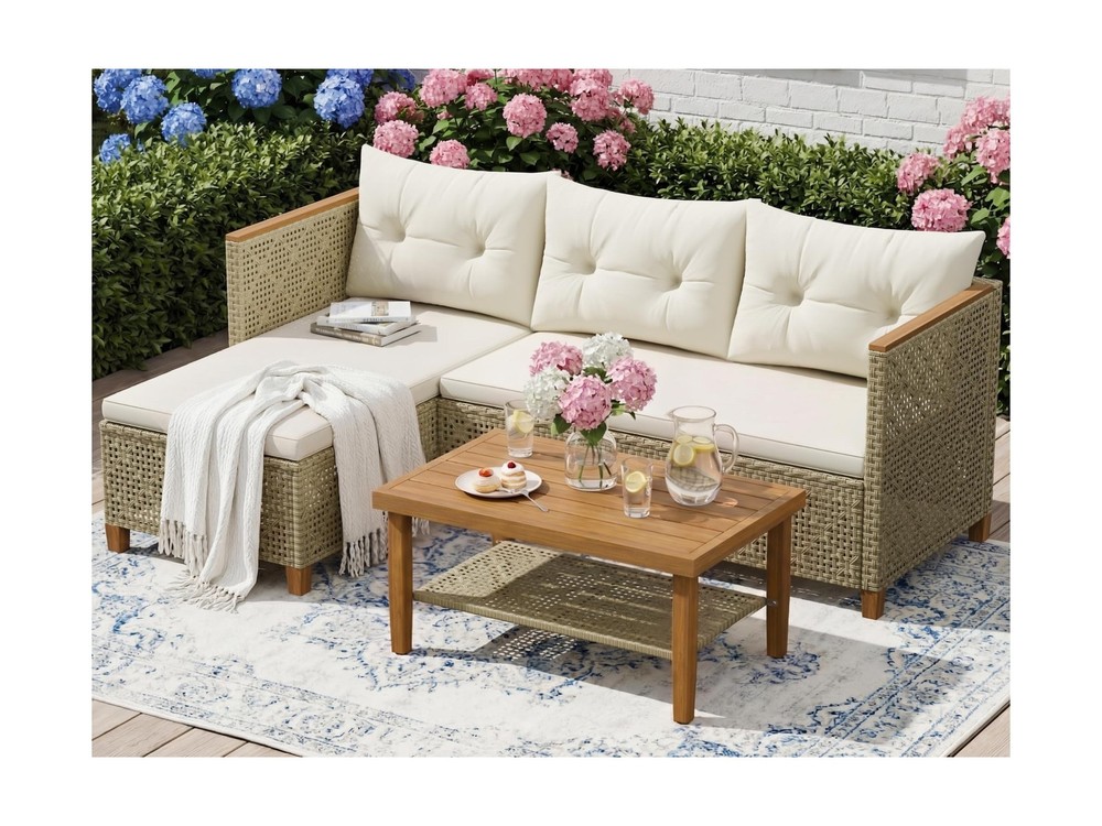 Devoko Wicker Patio Furniture Set, 3 Pieces Outdoor Sofa with Tufted Pillow,P...