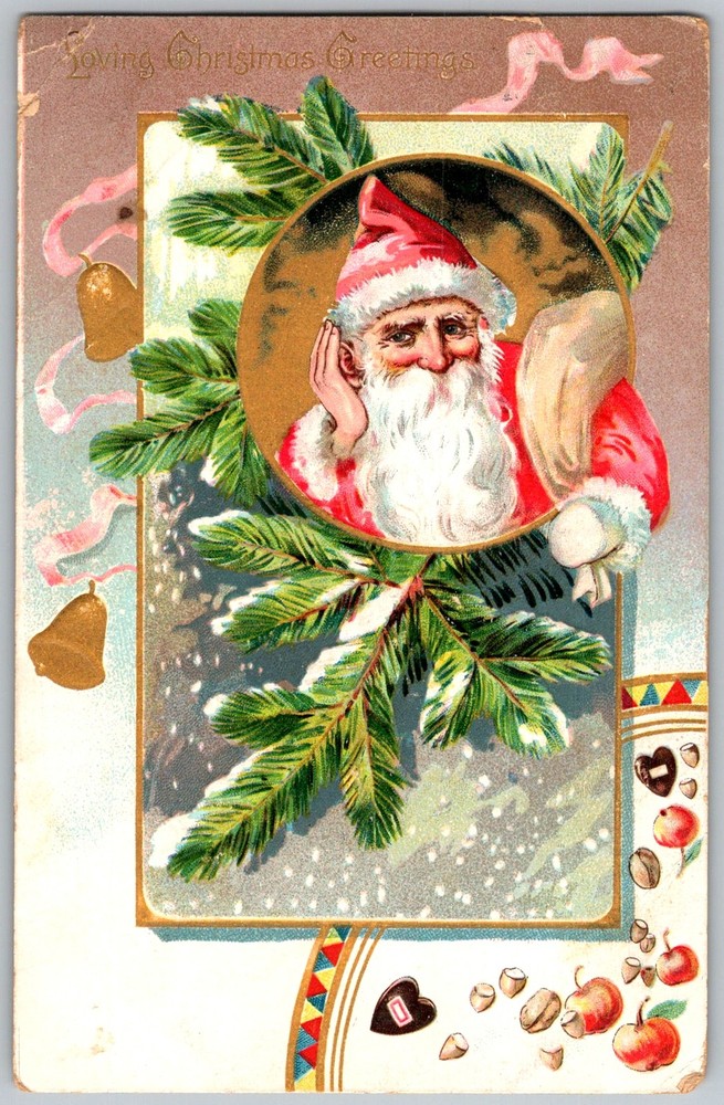 Antique Postcard Santa Claus Portrait Wreath St Louis, MO 1900s