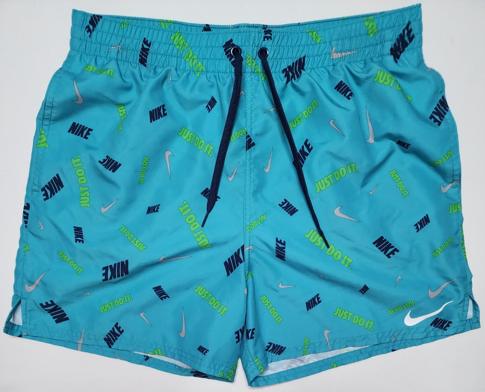 Nike Mens Small Teal Green Stretch Running Shorts Retro Graphic Print Just Do It