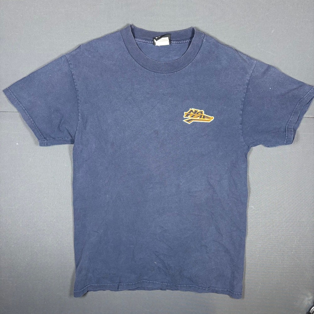 Vintage 90s No Fear Graphic T-Shirt Navy Blue Size Medium Skate Surf Streetwear