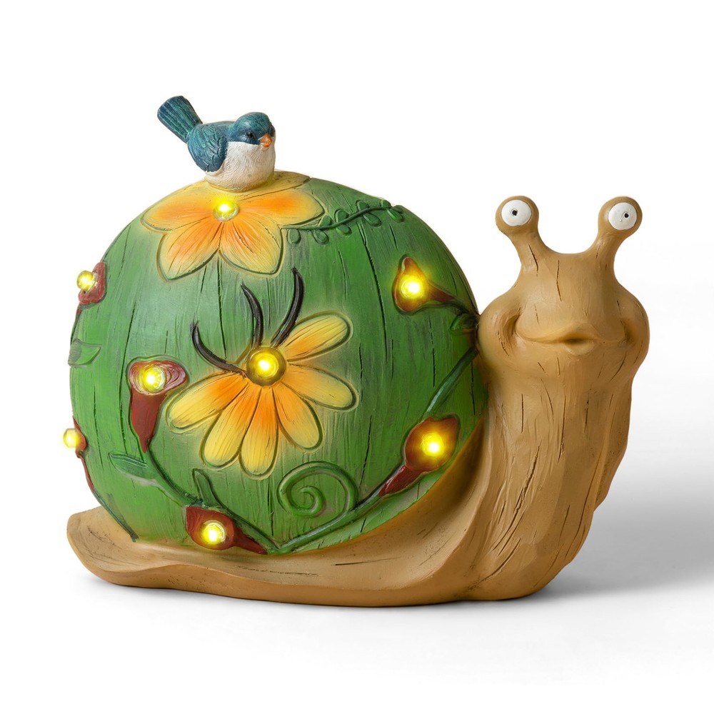 Garden Statue Snail Figurine - Solar Powered Resin Animal Sculpture, Indoor O...