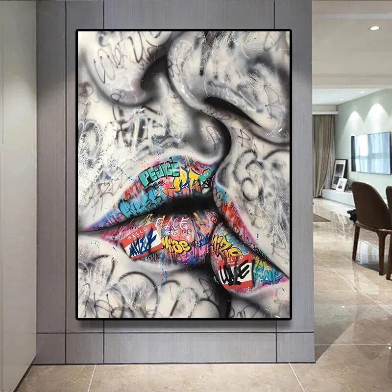 Abstract Graffiti Lover Posters Canvas Painting Wall Art Picture home decoration-image