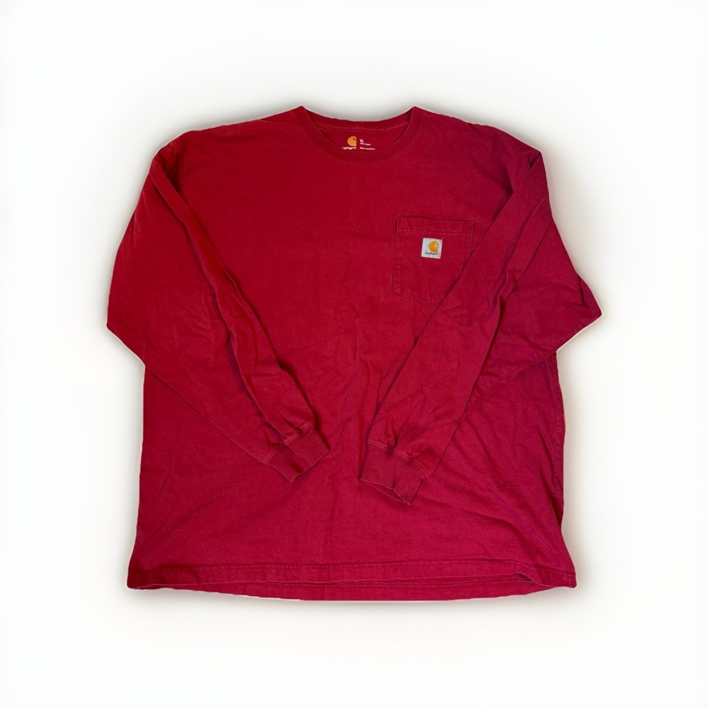 Carhartt Henley Shirt Mens XL Red Long Sleeve Pocket Tee Workwear Cotton Blend