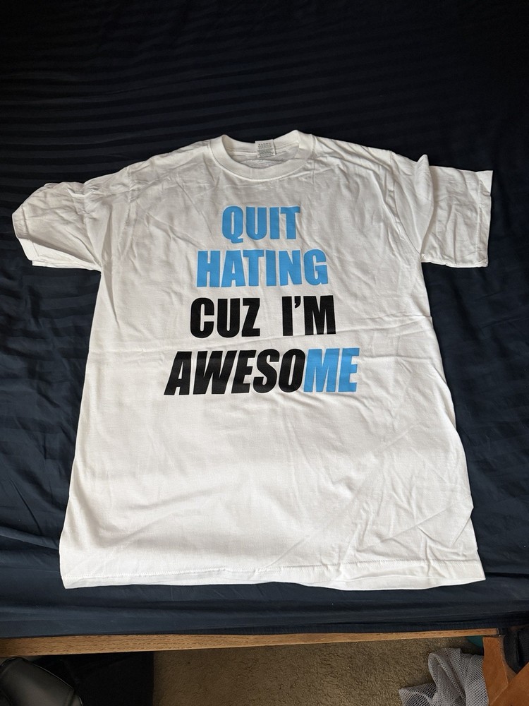Quit Hating Awesome Blue Black T-Shirt Clothing Graphic Tee Men’s Size XL