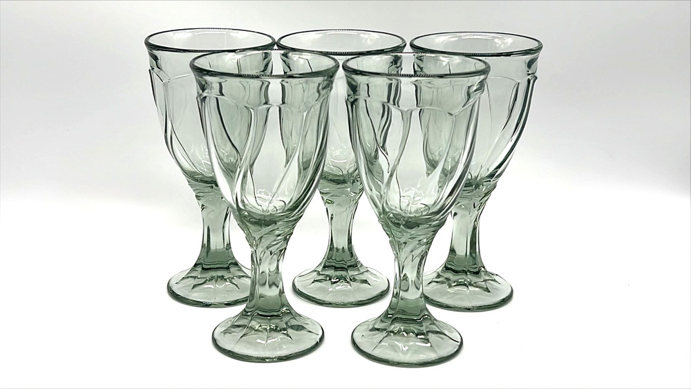 Vintage Set Of 5 Noritake Sweet Swirl Light Green Wine Goblets 6 3/4”