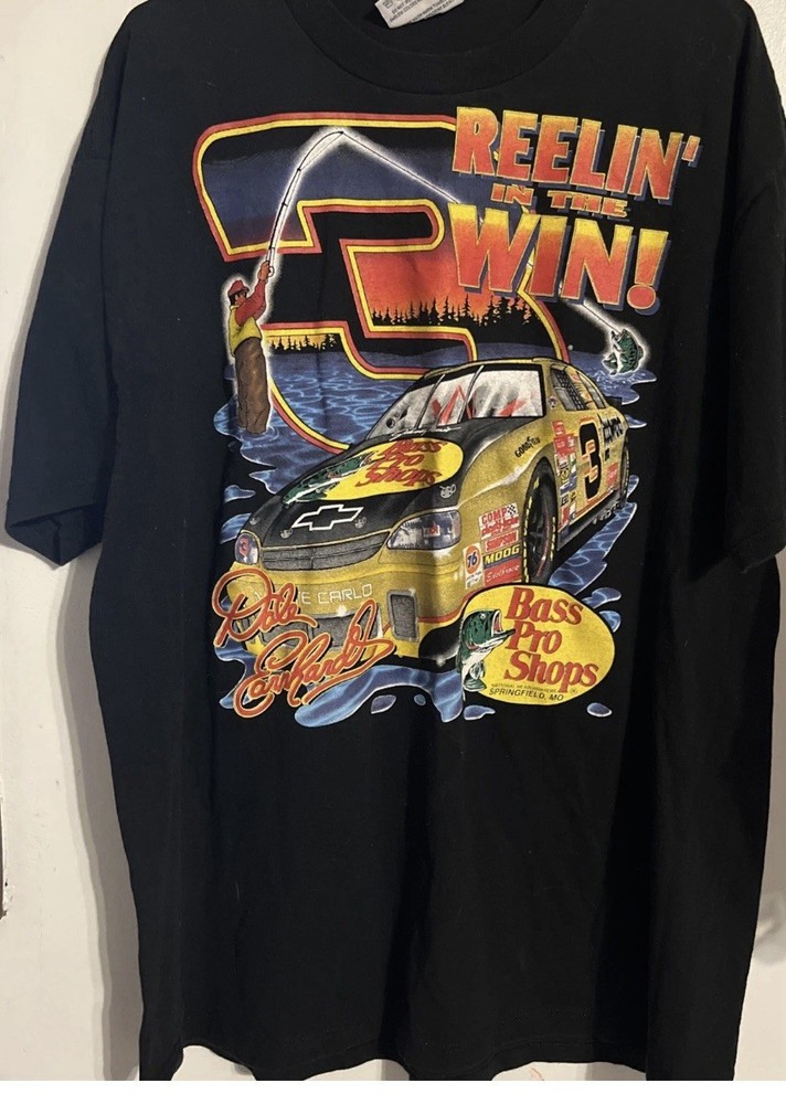 Vintage NASCAR Dale Earnhardt T-Shirt #3 Tee Bass Pro Shop Reelin In The Win L