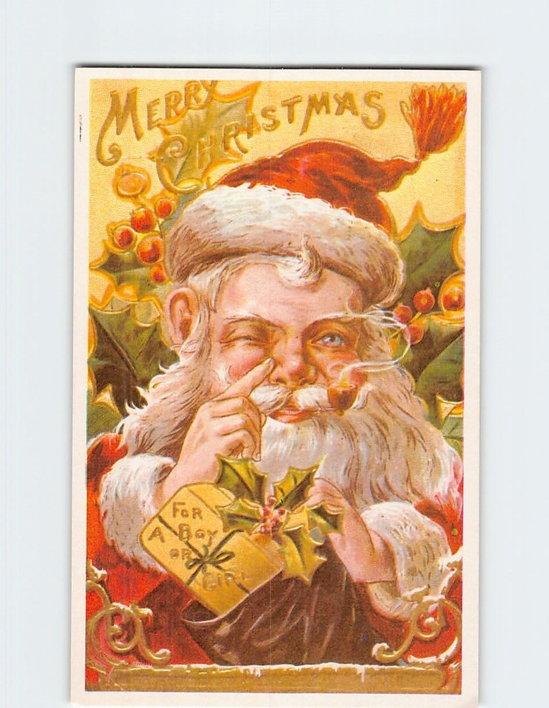 Postcard Santa Claus Art Print Christmas Holiday Greeting Card