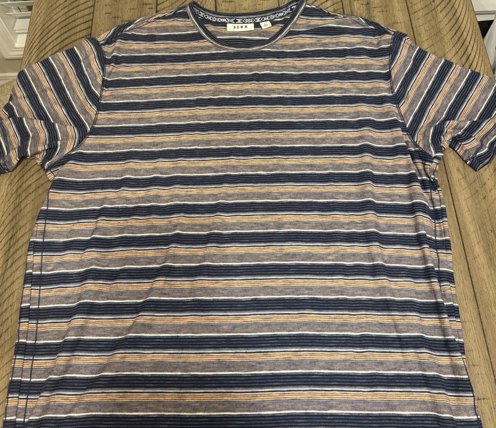 ROWM Mens Striped T-Shirt Navy/Orange/White/Blue