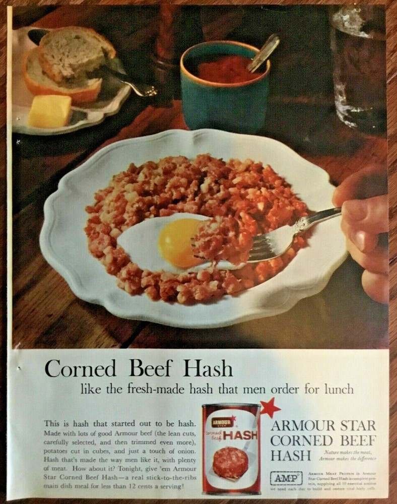 Armour star corned beef hash orig print ad 1960 vintage retro 60s food art print